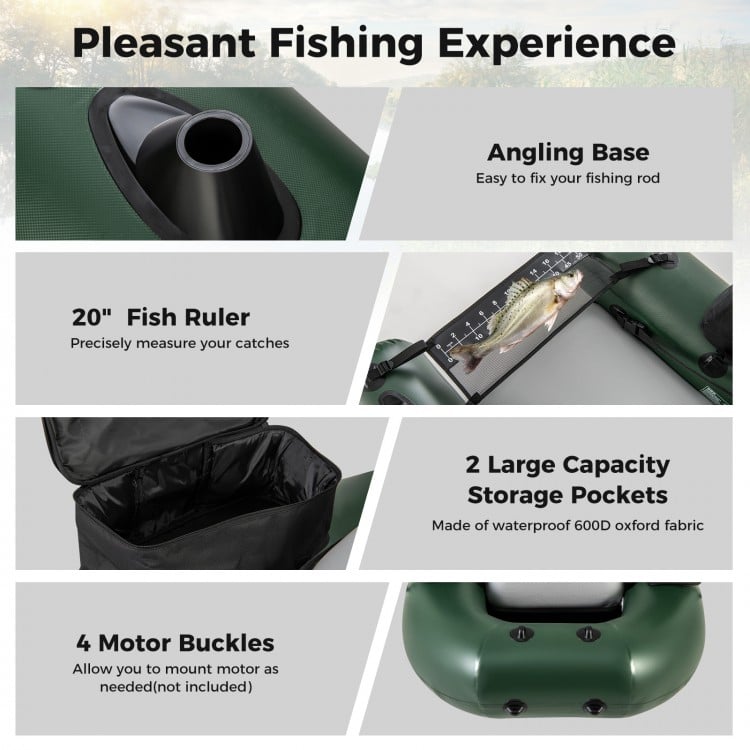 Inflatable Fishing Float Tube for Angling with Fish Ruler and Angling Base
