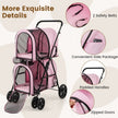 4-in-1 Double Pet Stroller with Detachable Carrier and Travel Carriage-Pink