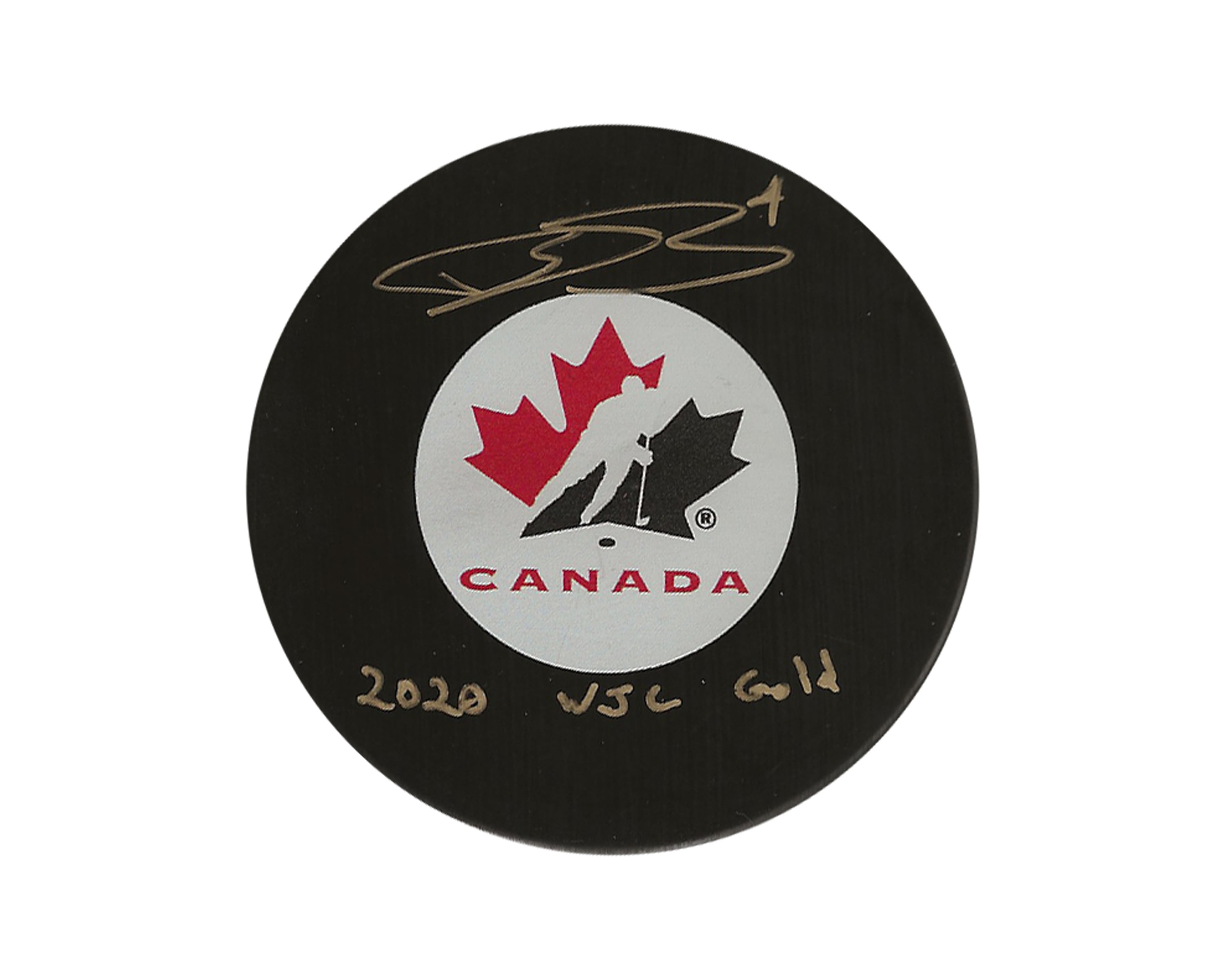 Bowen Byram Autographed Team Canada Autograph Model Puck Inscribed 