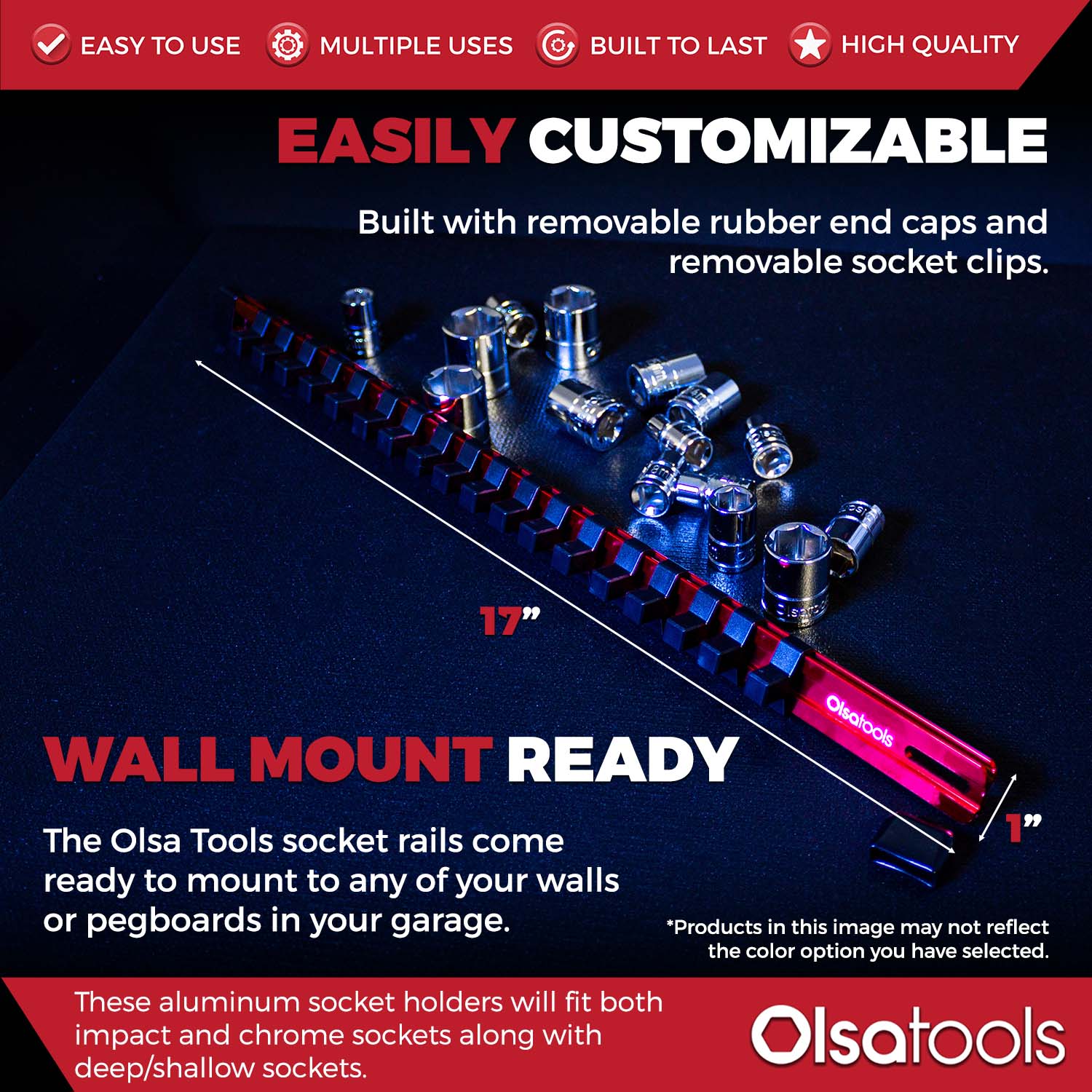 Rails organisateurs de prises en aluminium avec embouts en caoutchouc