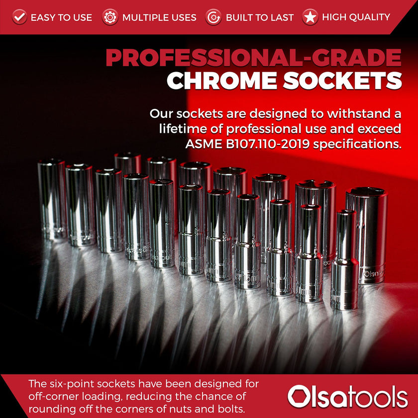 3-Row Magnetic Socket Holder + Chrome and Impact Sockets