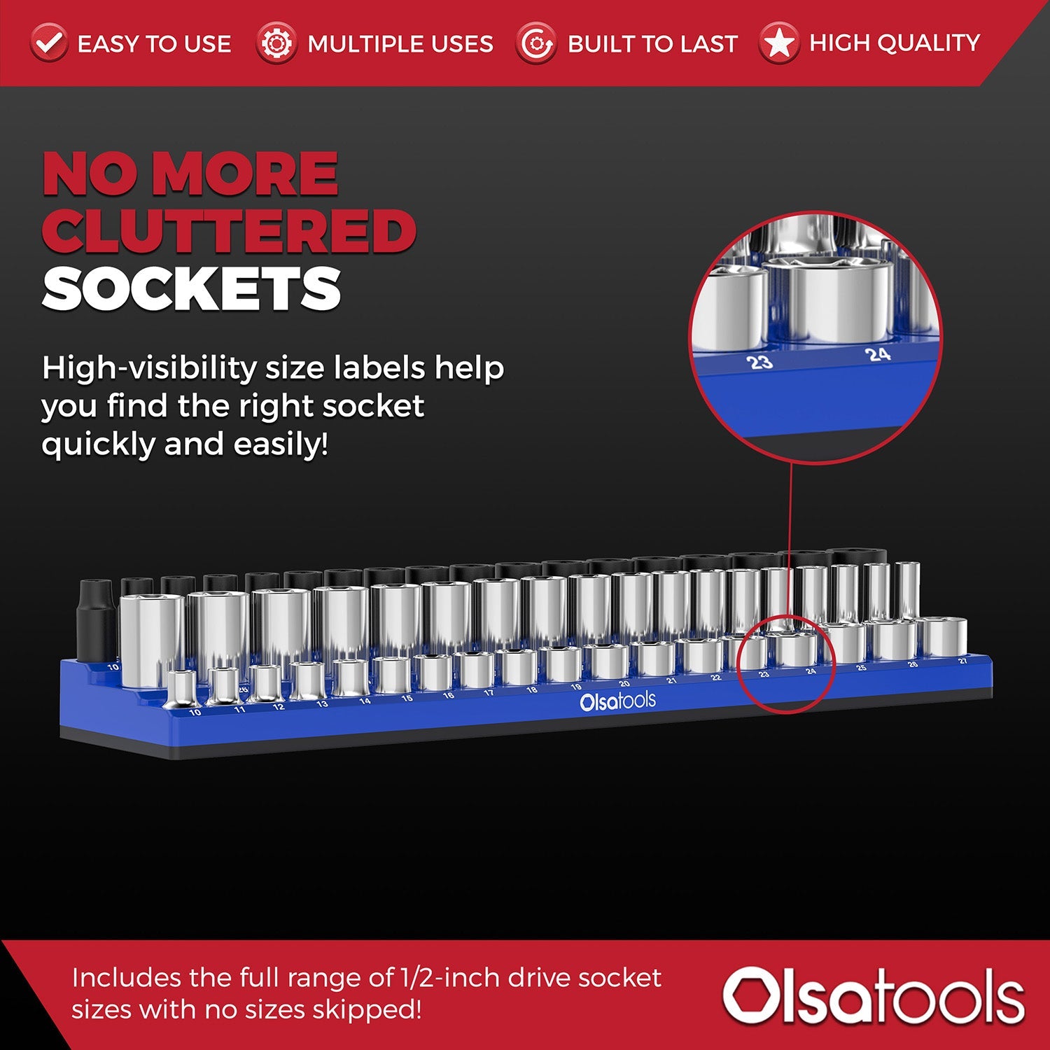 3-Row Magnetic Socket Holder + Chrome and Impact Sockets