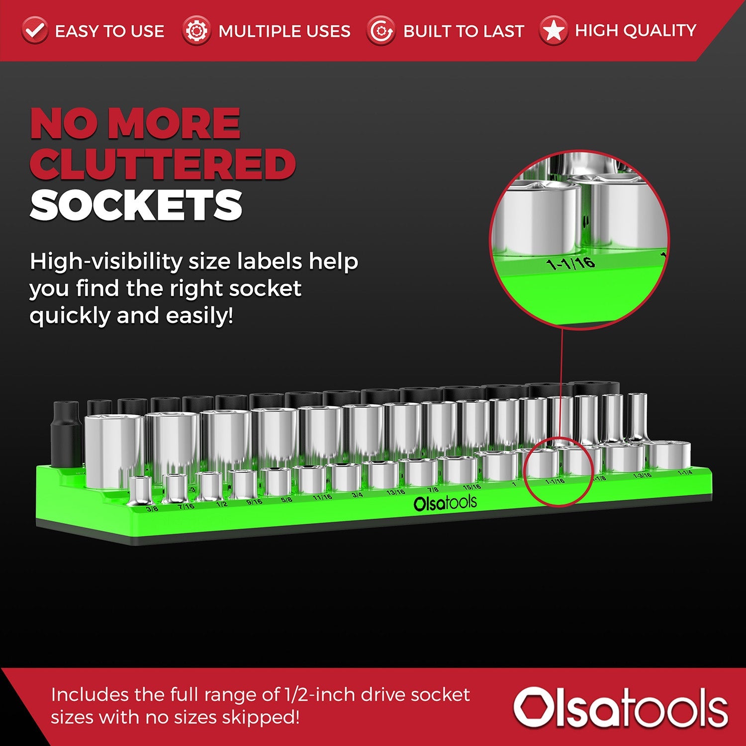 3-Row Magnetic Socket Holder + Chrome and Impact Sockets
