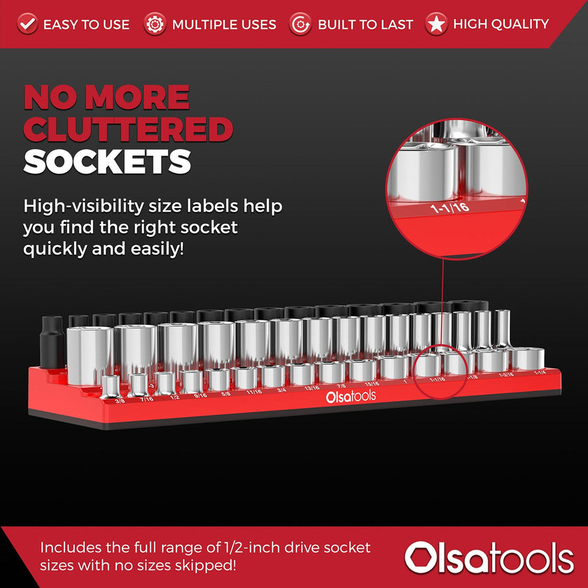 3-Row Magnetic Socket Holder + Chrome and Impact Sockets