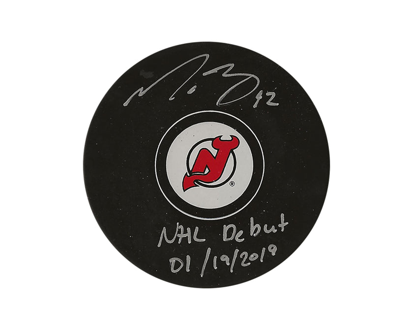 Nathan Bastian Autographed New Jersey Devils Autograph Model Puck Inscribed 