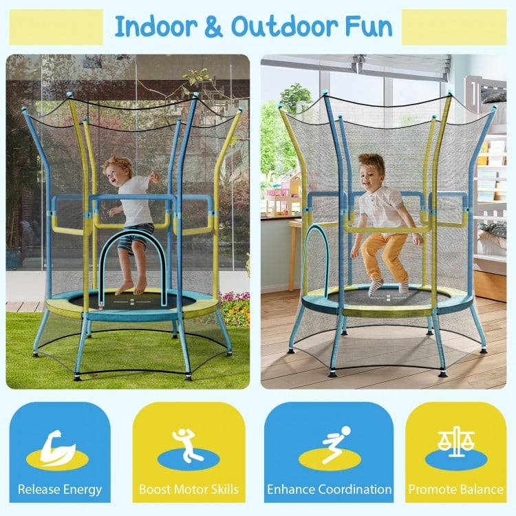 Mini Trampoline for Kids with Safety Enclosure Net and Foam Handles-Yellow