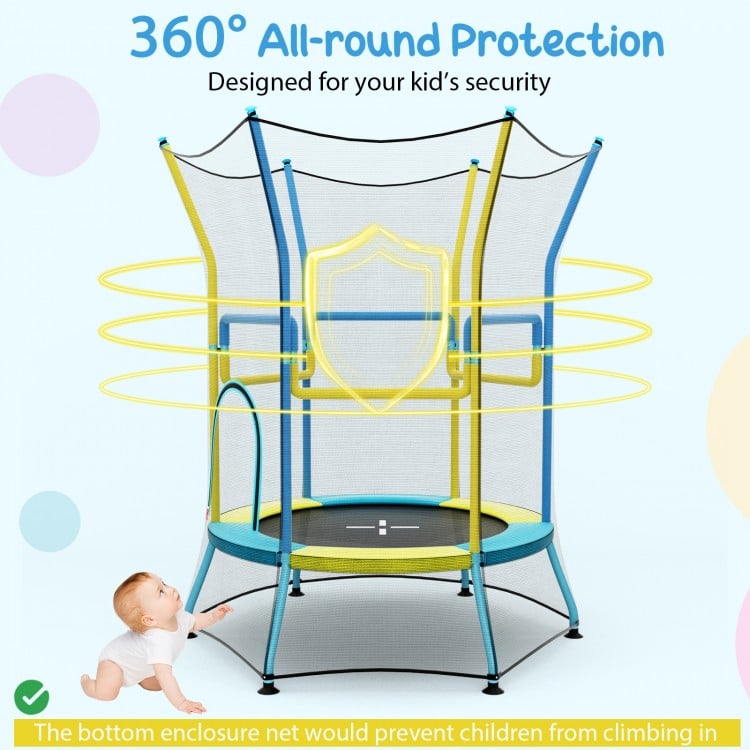 Mini Trampoline for Kids with Safety Enclosure Net and Foam Handles-Yellow