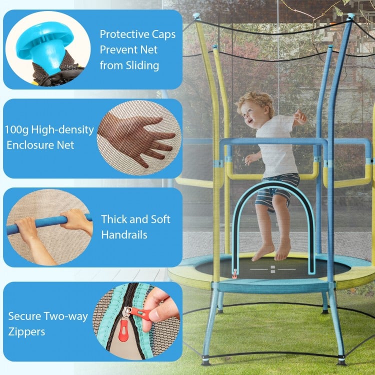 Mini Trampoline for Kids with Safety Enclosure Net and Foam Handles-Yellow