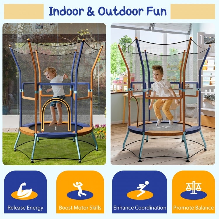 Mini Trampoline for Kids with Safety Enclosure Net and Foam Handles-Orange