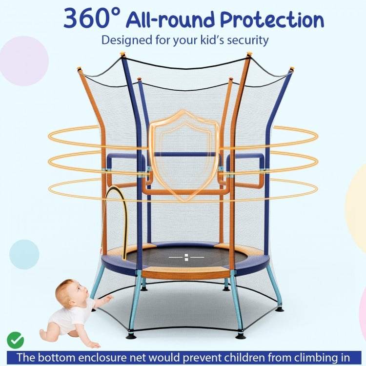 Mini Trampoline for Kids with Safety Enclosure Net and Foam Handles-Orange