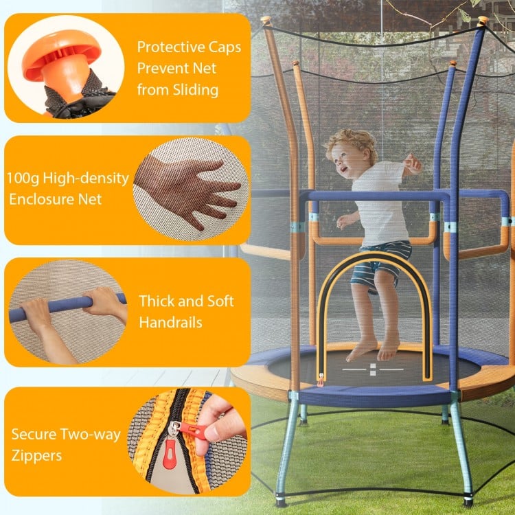Mini Trampoline for Kids with Safety Enclosure Net and Foam Handles-Orange