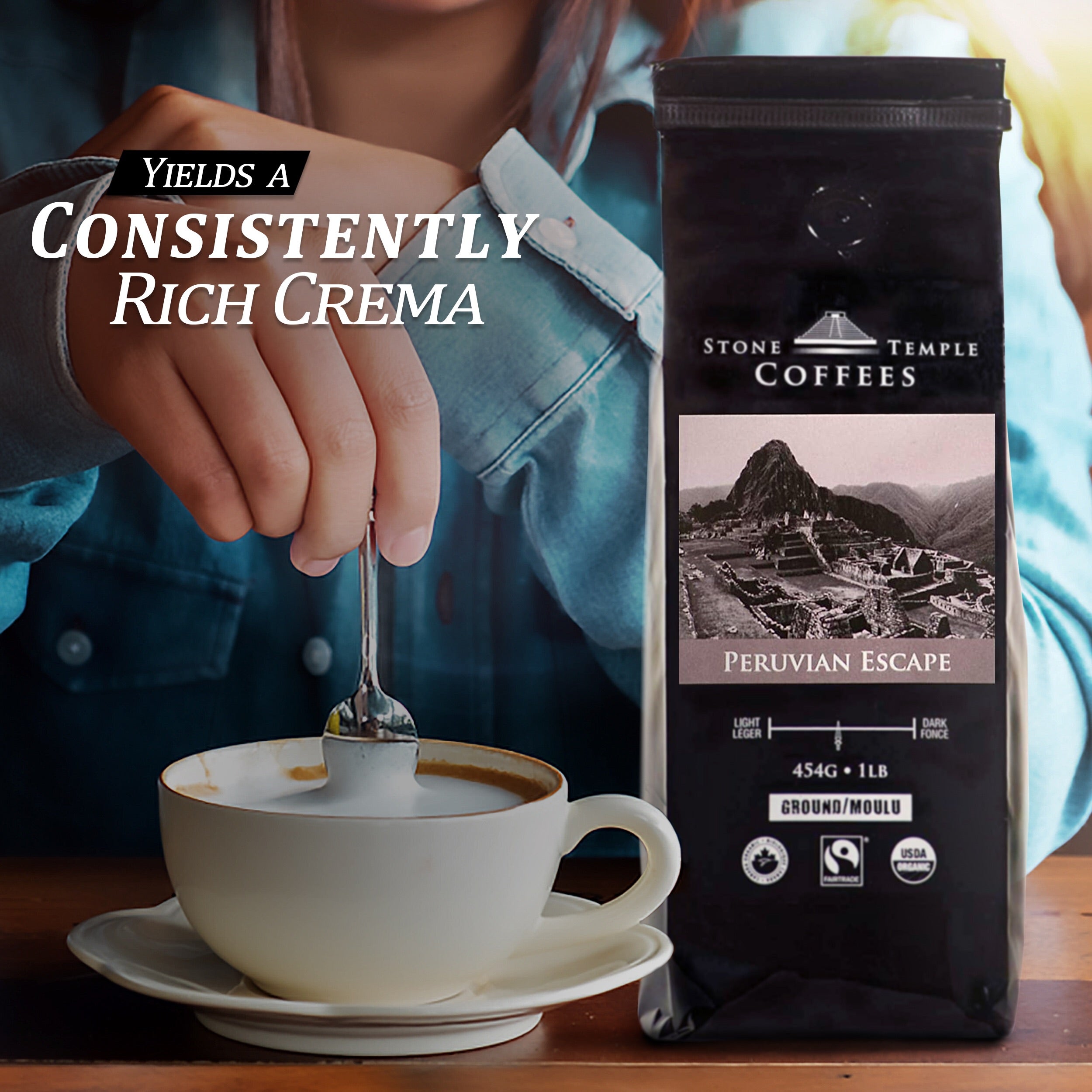 Peruvian Escape - Ground, Medium Roast, Certified Organic OCIA/ Fairtrade Coffee 1lb/454g