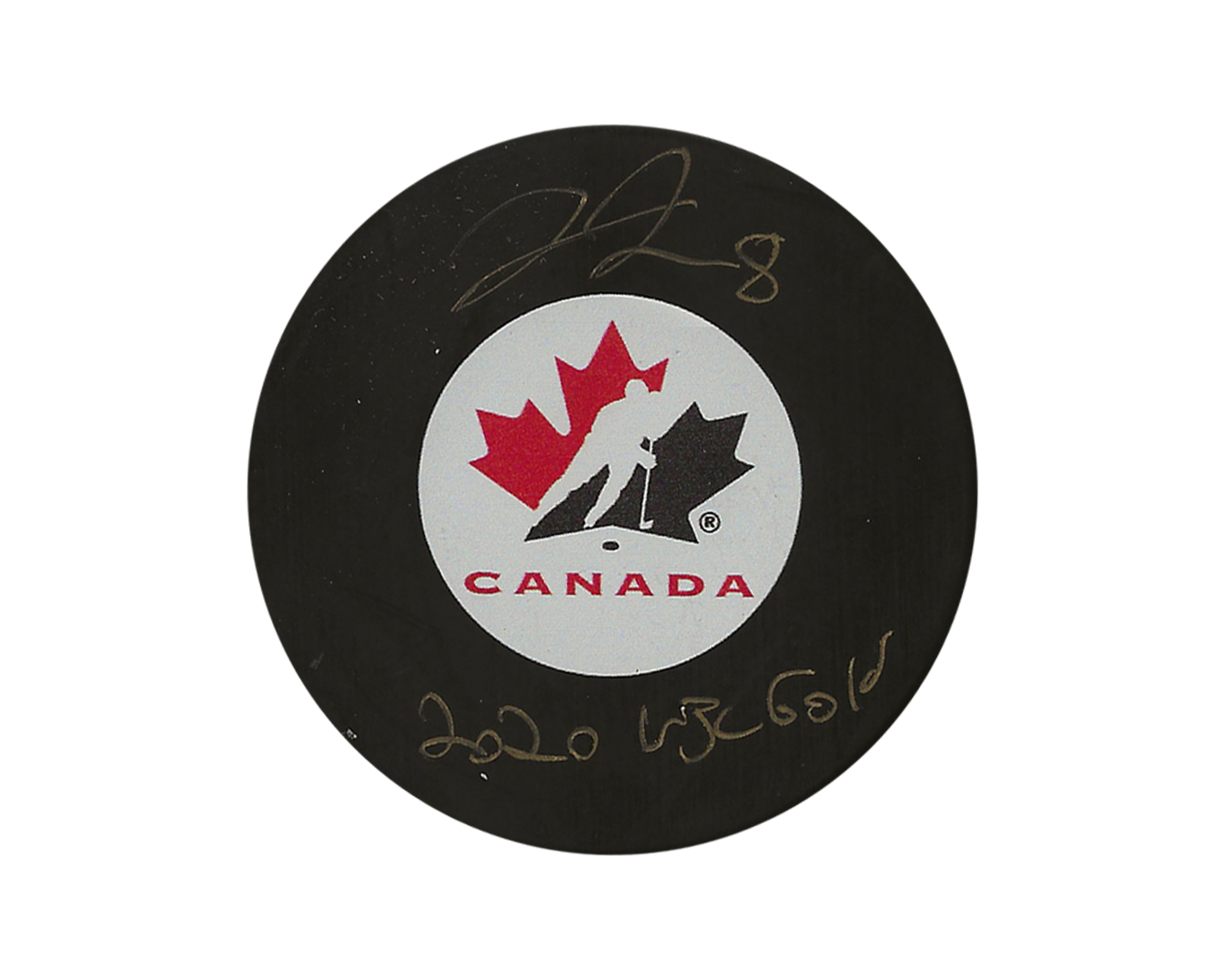 Liam Foudy Autographed Team Canada Autograph Model Puck Inscribed 