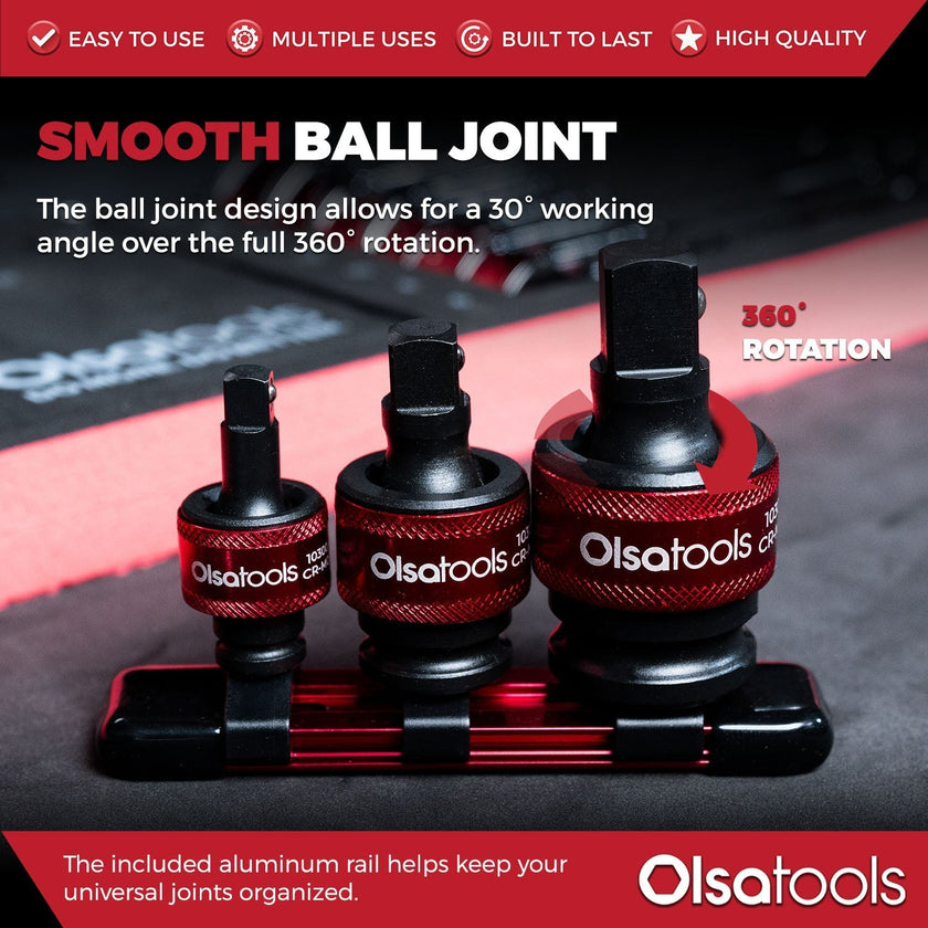 3pc Universal Joint Set, Socket Adapter 1/2