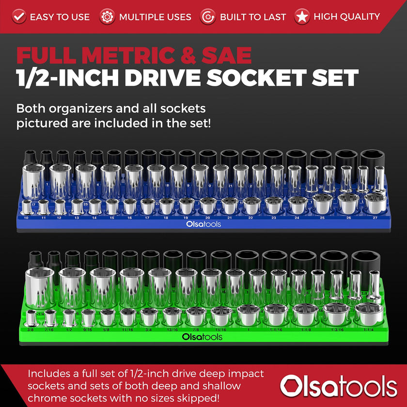 3-Row Magnetic Socket Holder + Chrome and Impact Sockets