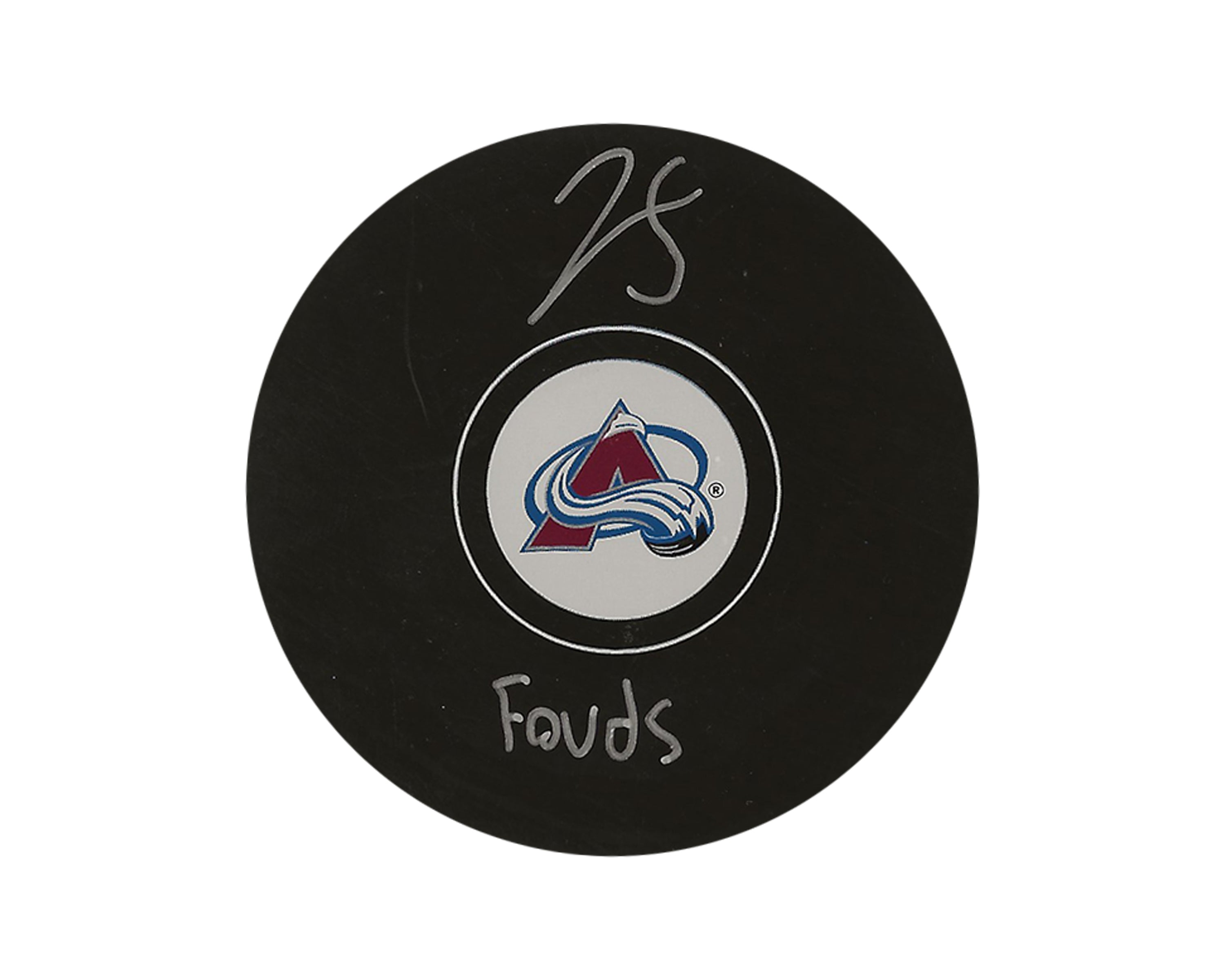 Jean-Luc Foudy Autographed Colorado Avalanche Autograph Model Puck Inscribed 