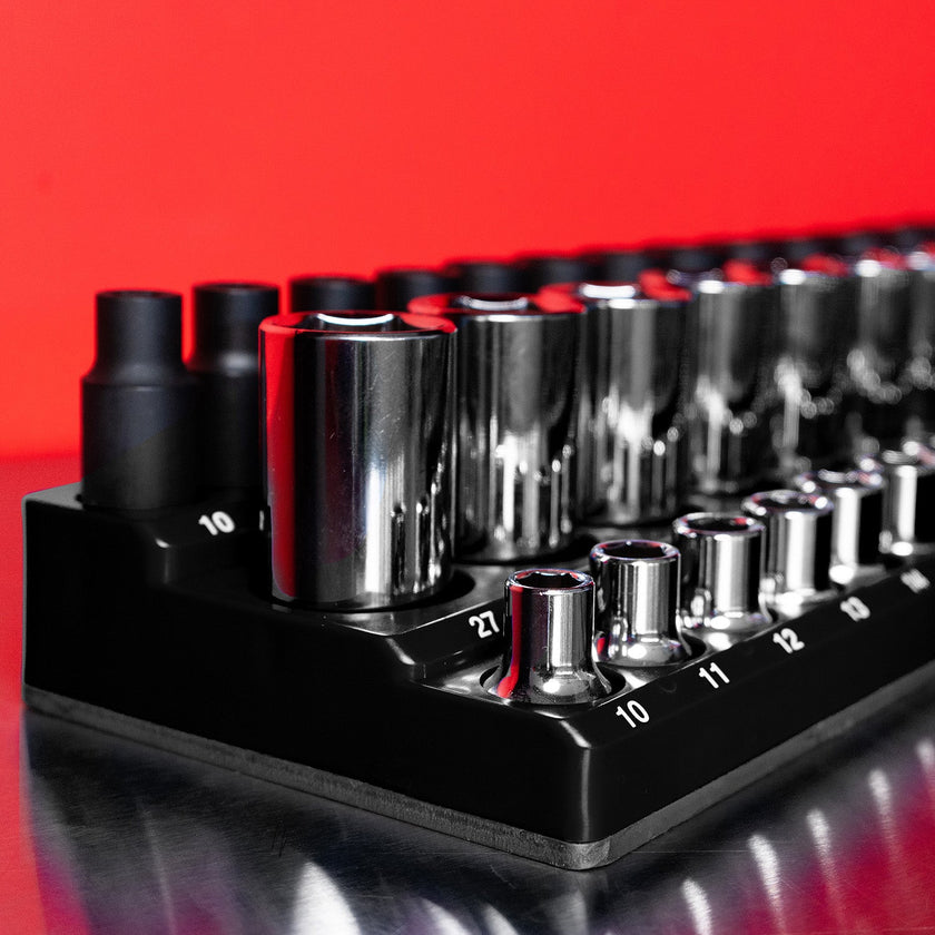 3-Row Magnetic Socket Holder + Chrome and Impact Sockets