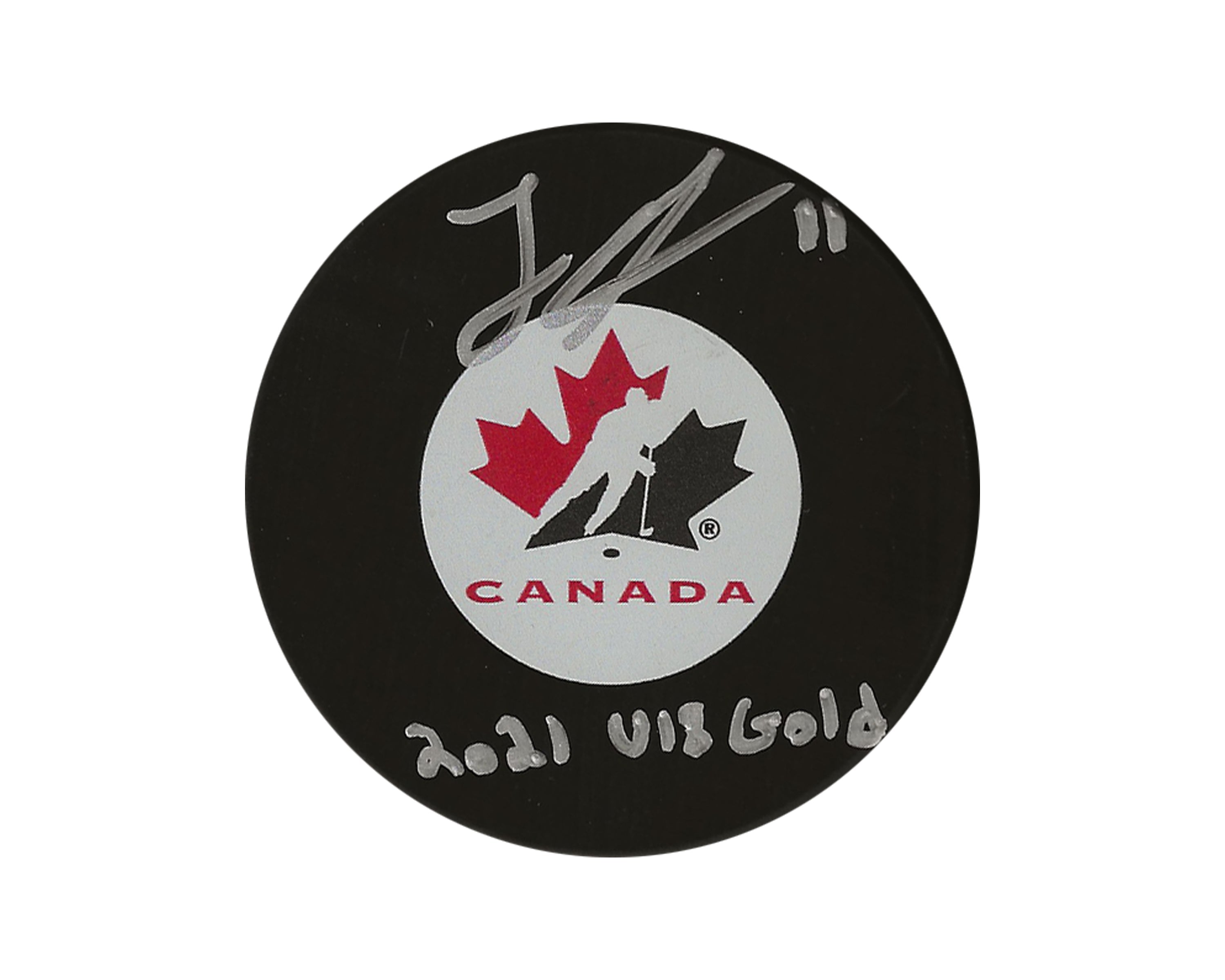 Logan Stankoven Autographed Team Canada Autograph Model Puck Inscribed 