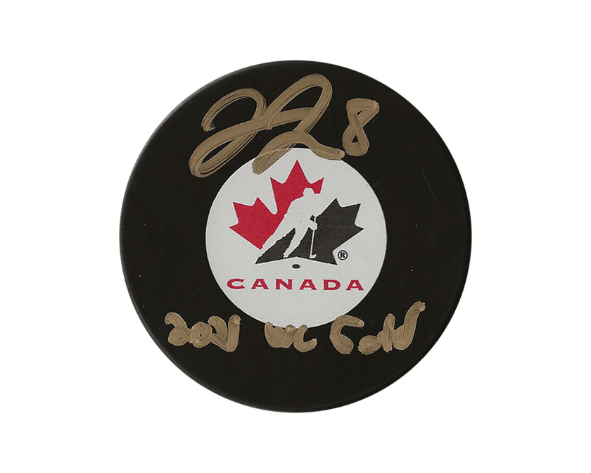 Liam Foudy Autographed Team Canada Autograph Model Puck Inscribed 