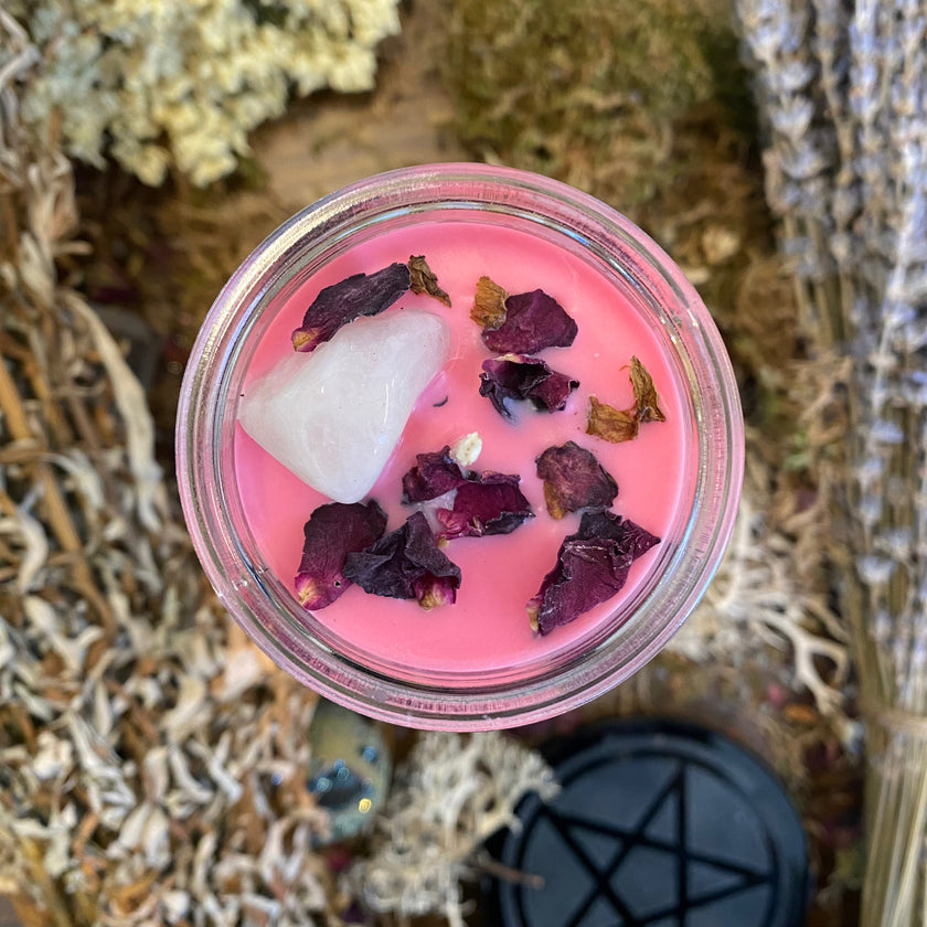Crystal Magic Rose Quartz Spell Candle