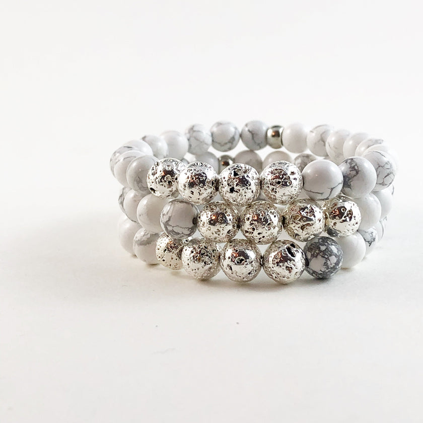 Silver Lava and White Howlite Bracelet