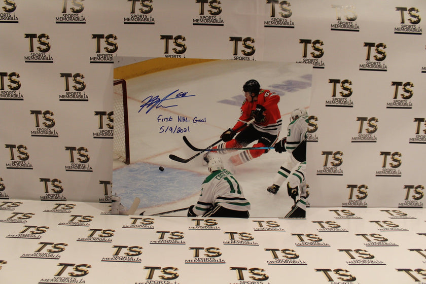 Mackenzie Entwistle Autographed Chicago Blackhawks Goal 16x20 Photo Inscribed 