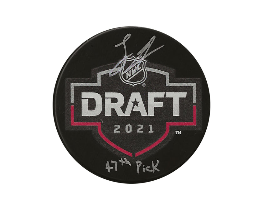 Logan Stankoven Autographed 2021 NHL Draft Puck Inscribed 