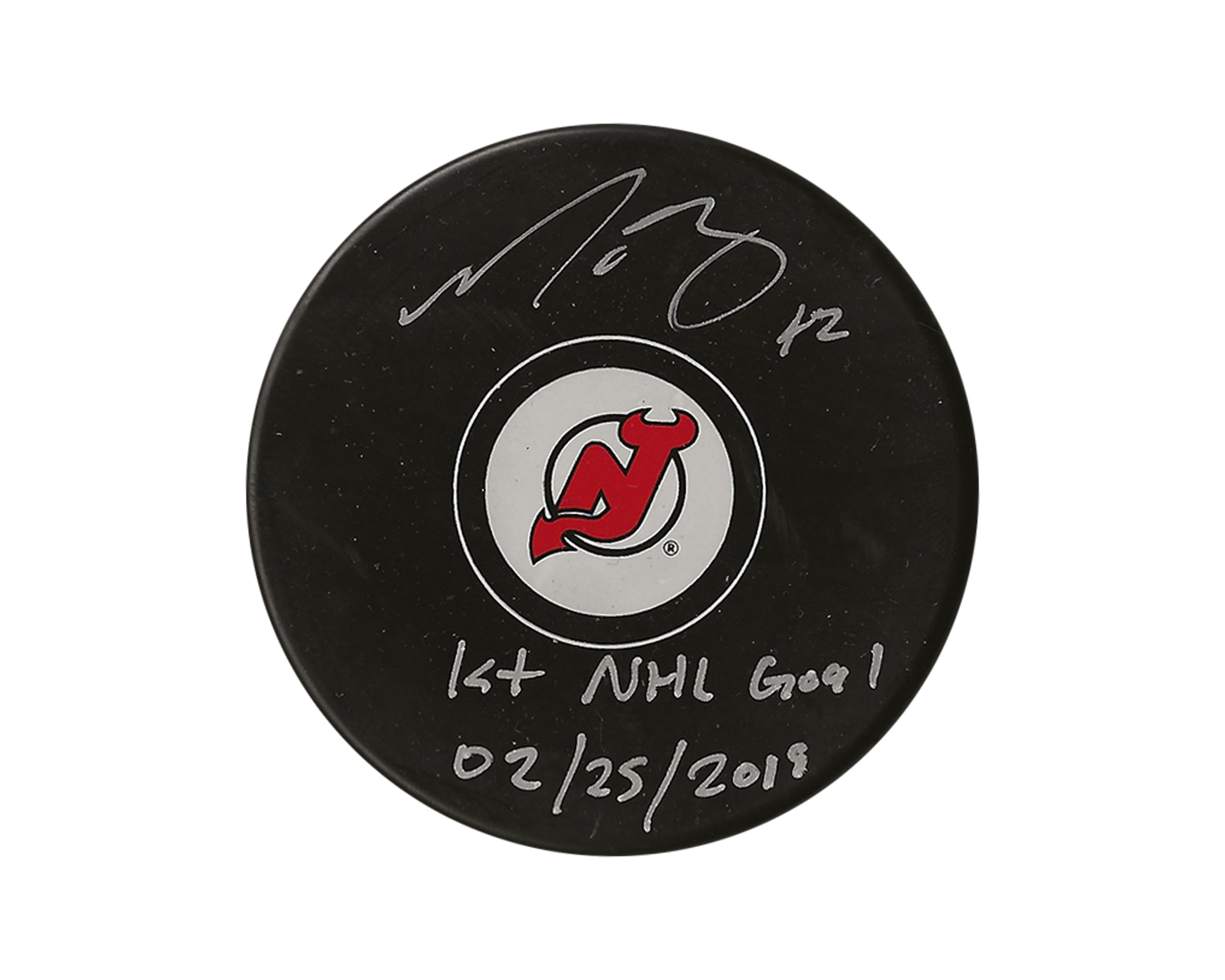 Nathan Bastian Autographed New Jersey Devils Autograph Model Puck Inscribed 