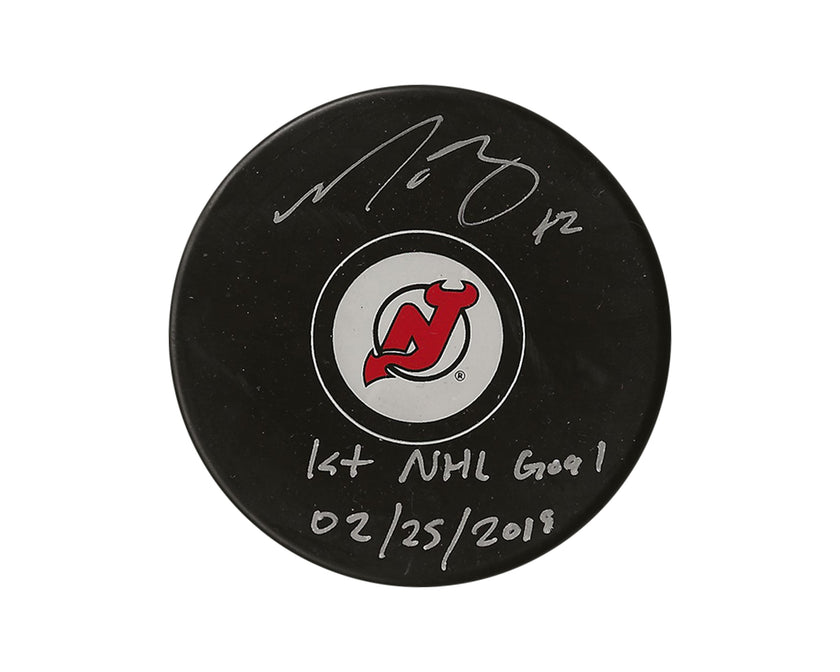Nathan Bastian Autographed New Jersey Devils Autograph Model Puck Inscribed 