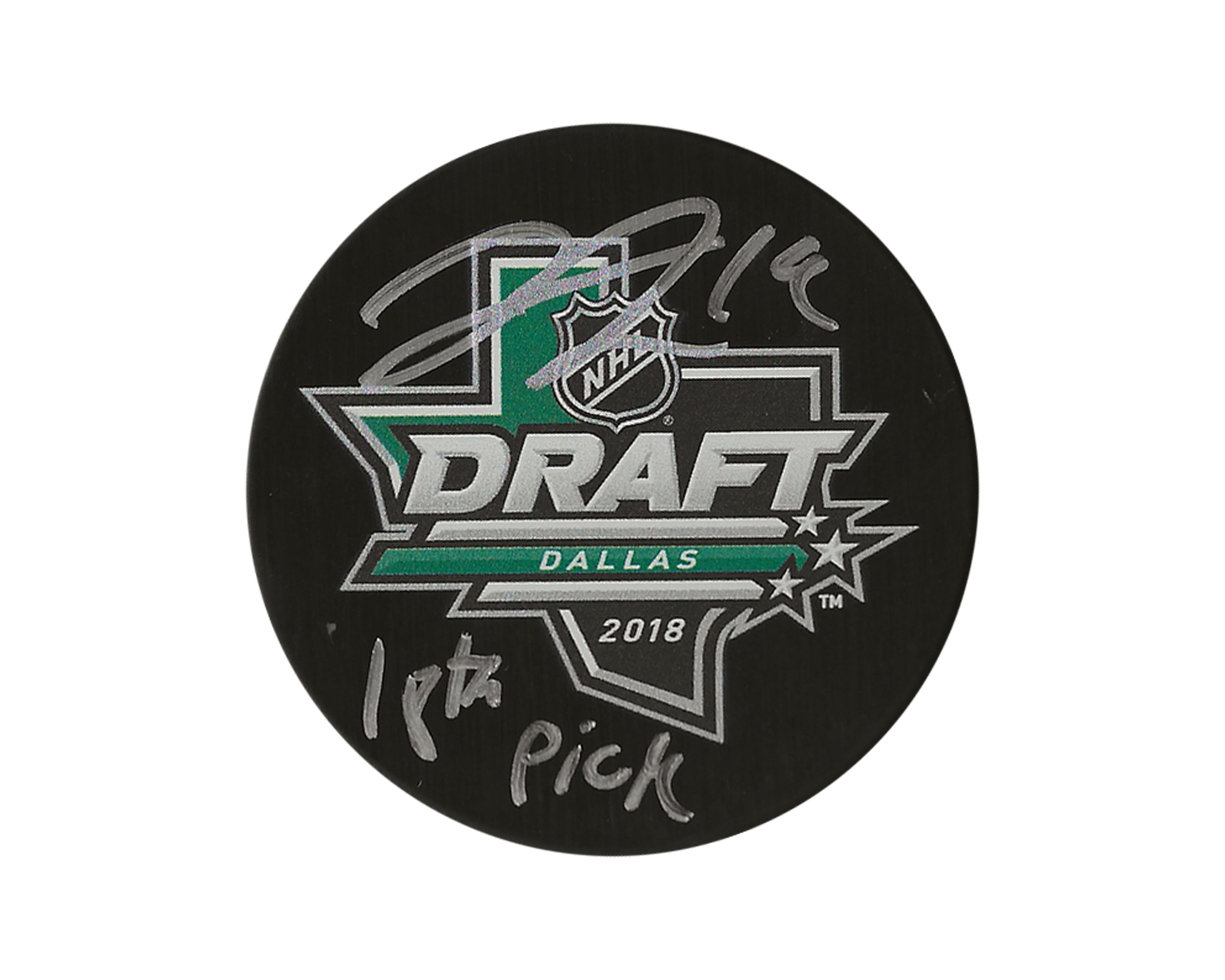 Liam Foudy Autographed 2018 NHL Draft Puck Inscribed 