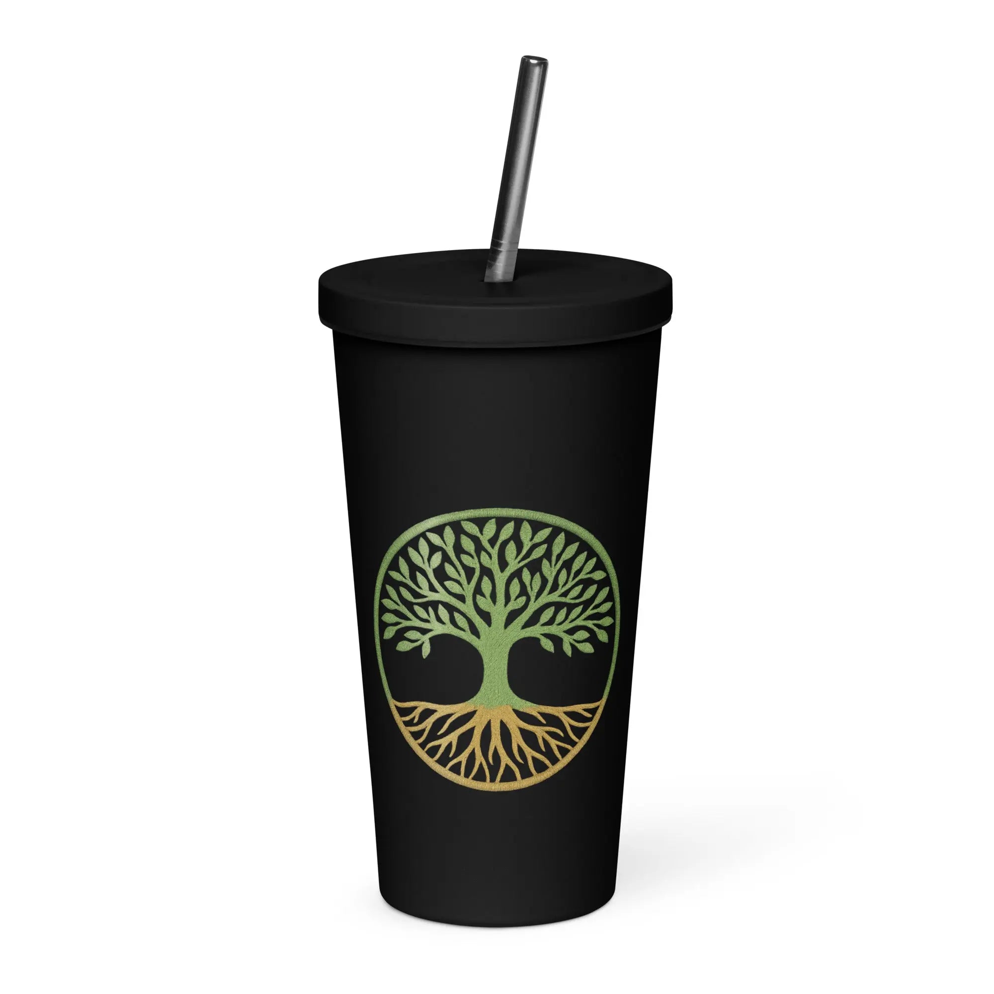 Insulated tumbler with a straw - Tree Of Life