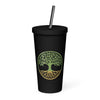 Insulated tumbler with a straw - Tree Of Life
