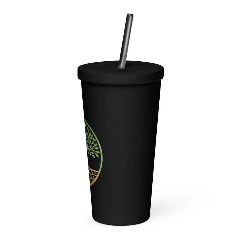 Insulated tumbler with a straw - Tree Of Life
