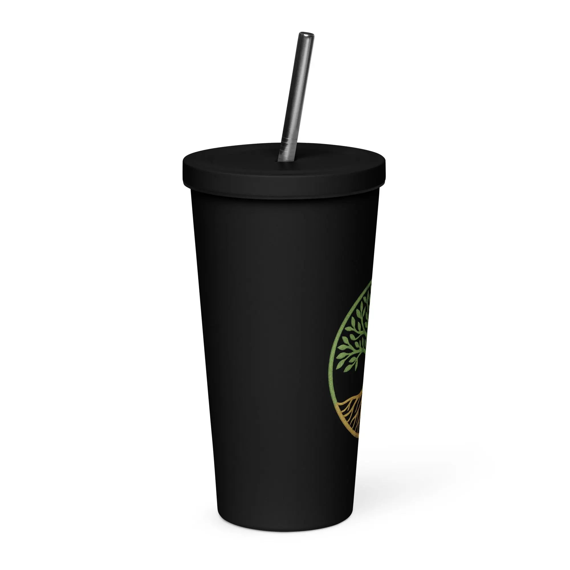Insulated tumbler with a straw - Tree Of Life