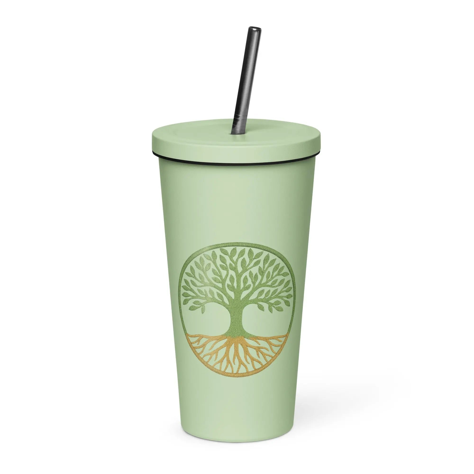 Insulated tumbler with a straw - Tree Of Life