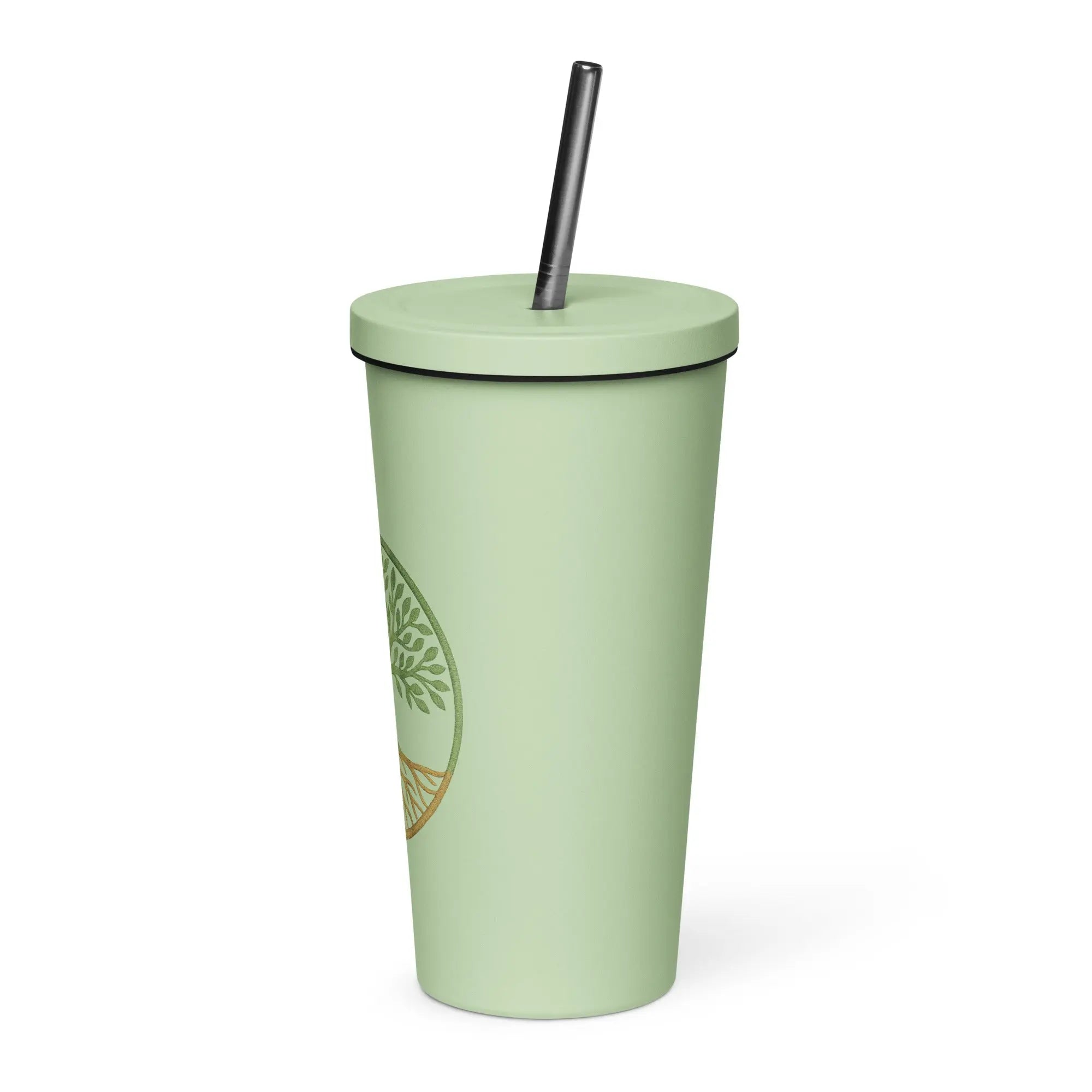 Insulated tumbler with a straw - Tree Of Life