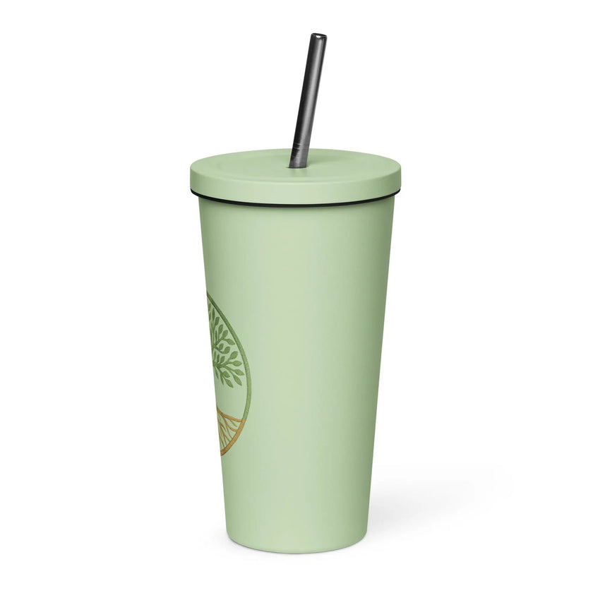 Insulated tumbler with a straw - Tree Of Life