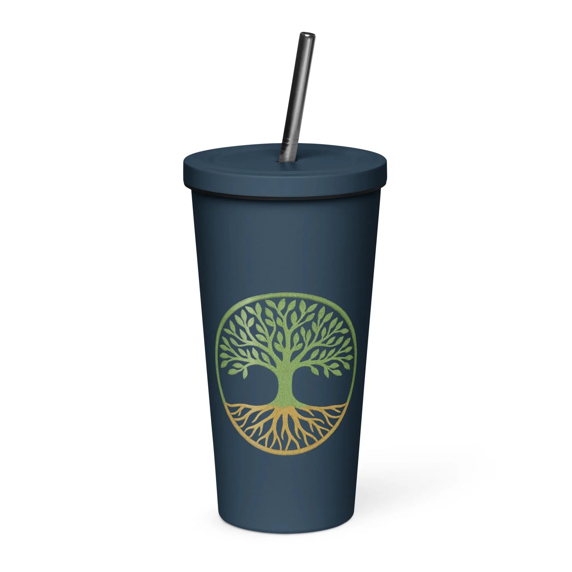 Insulated tumbler with a straw - Tree Of Life