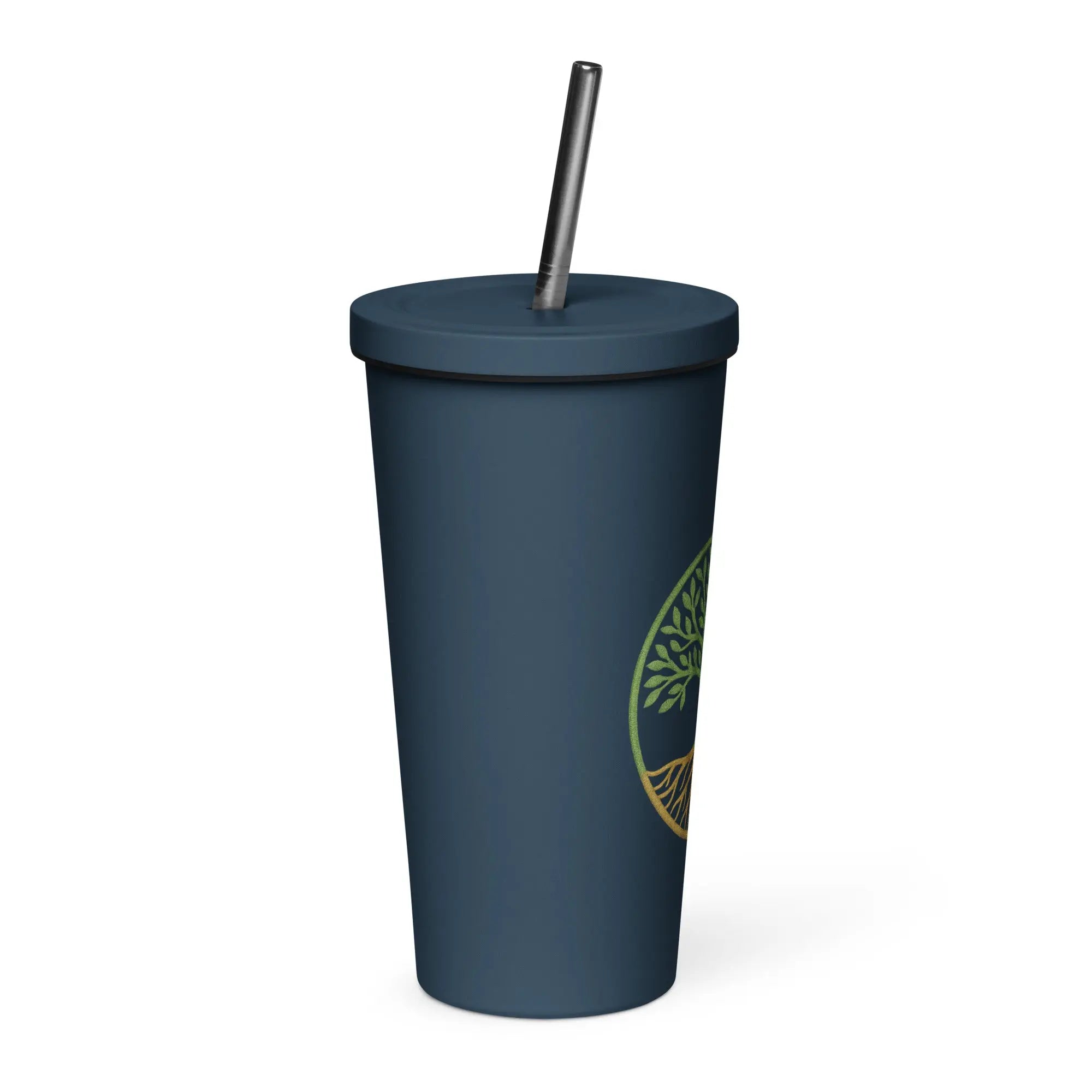 Insulated tumbler with a straw - Tree Of Life
