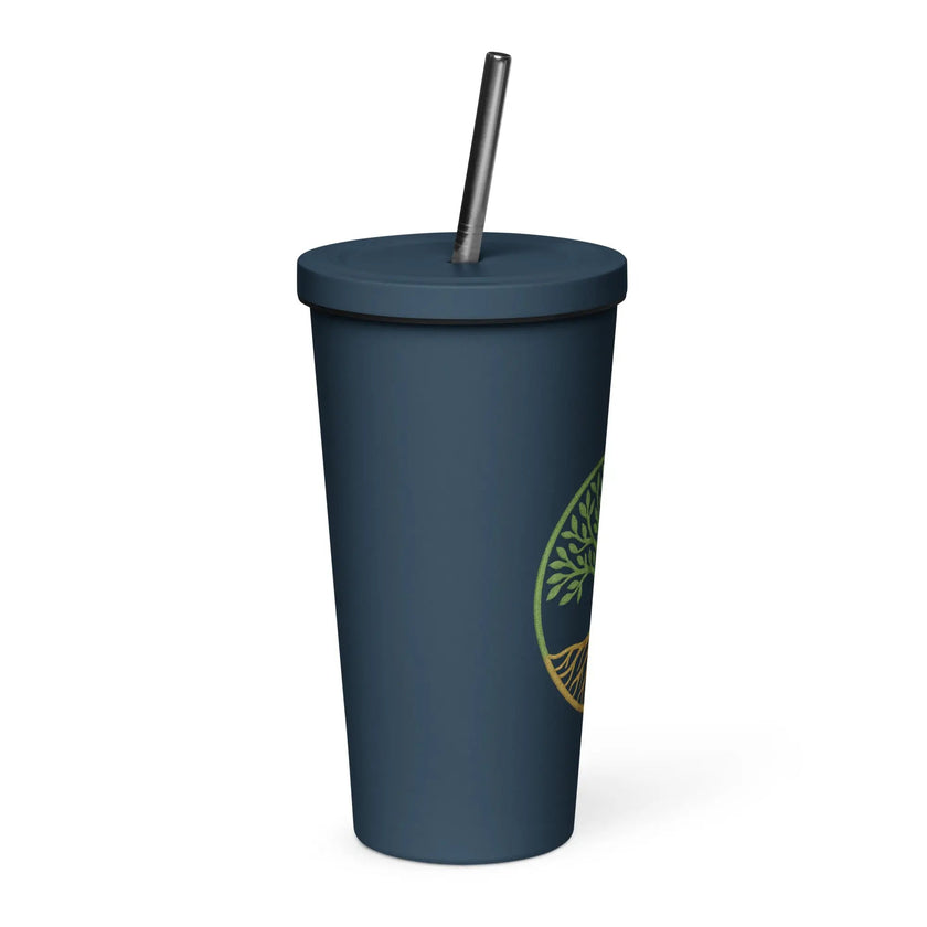 Insulated tumbler with a straw - Tree Of Life