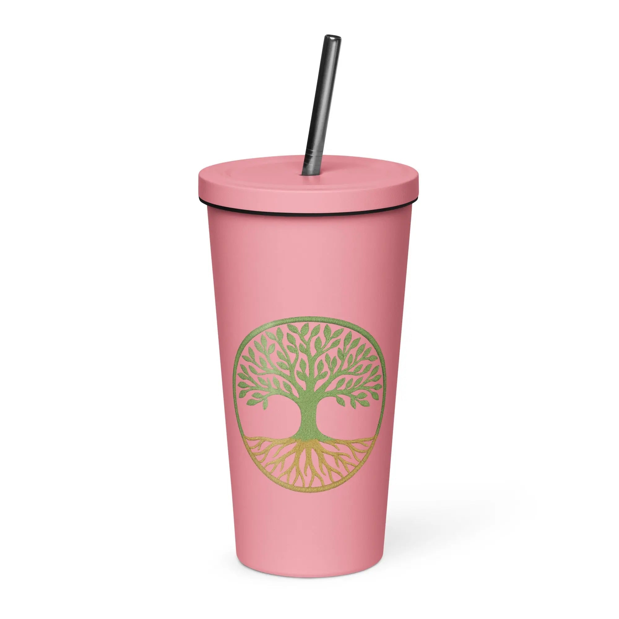 Insulated tumbler with a straw - Tree Of Life