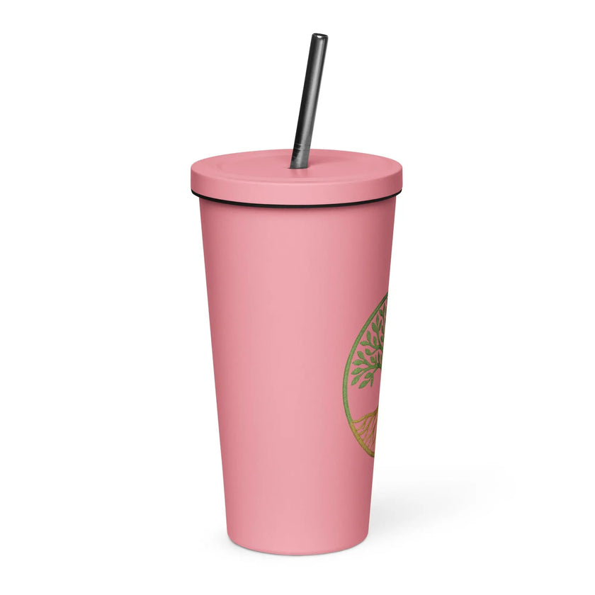 Insulated tumbler with a straw - Tree Of Life
