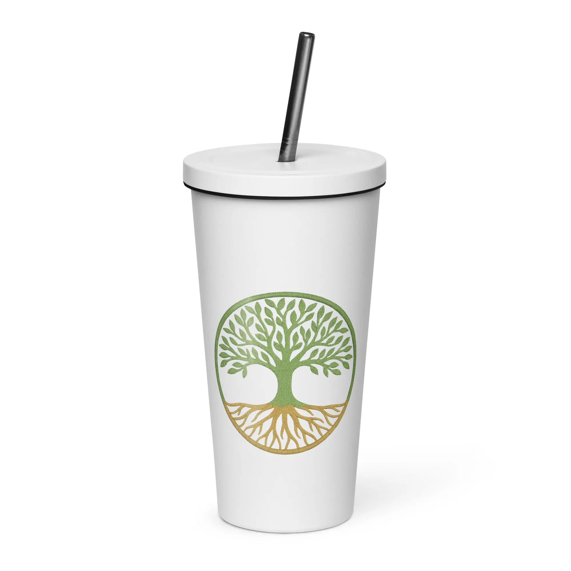 Insulated tumbler with a straw - Tree Of Life