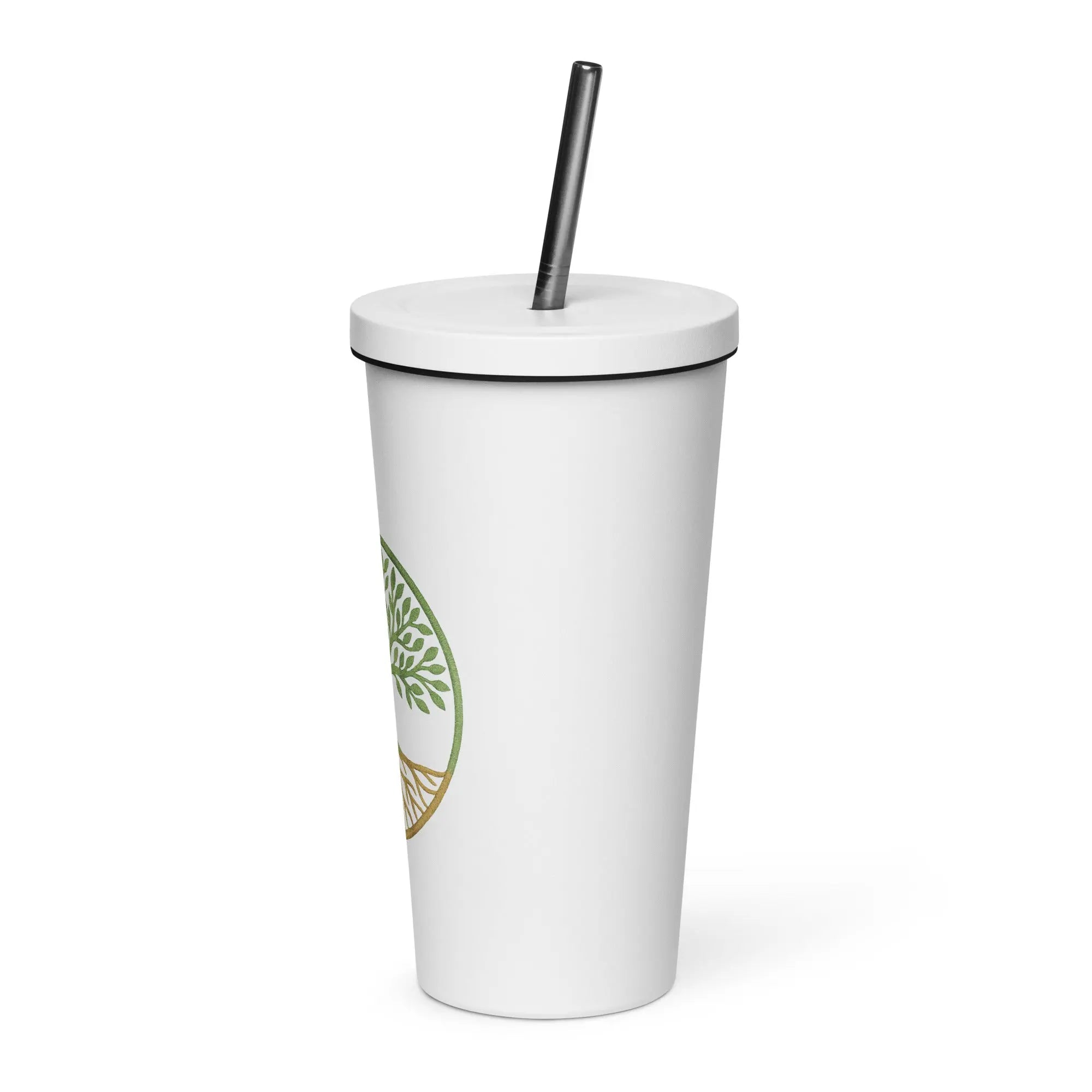 Insulated tumbler with a straw - Tree Of Life