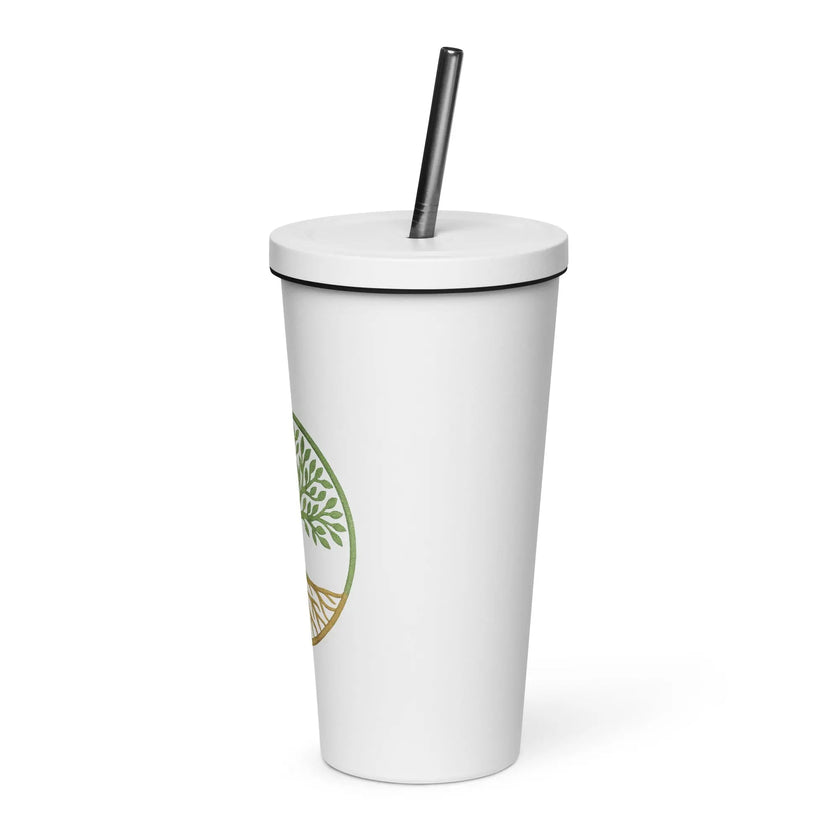Insulated tumbler with a straw - Tree Of Life