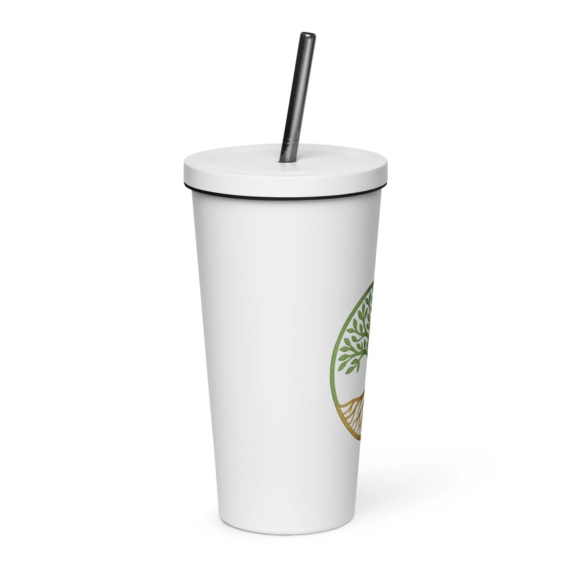 Insulated tumbler with a straw - Tree Of Life