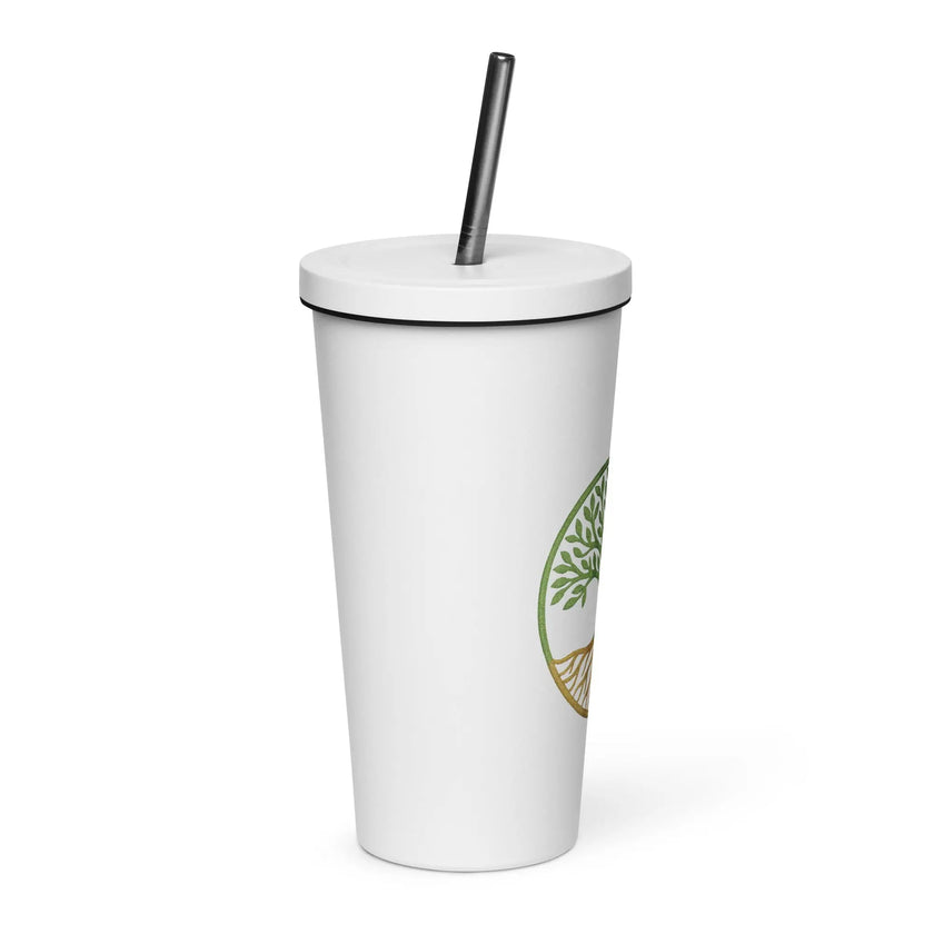 Insulated tumbler with a straw - Tree Of Life