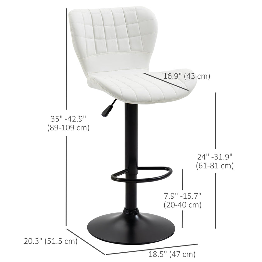 Avion Counter/Barstools with Adjustable Height and Swivel-Set of 2-White