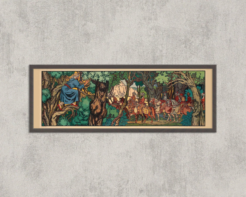 Ivan Bilibin - The Hunt  | An Enchanting Super Wide Vintage Fairytale Artwork (available handframed or unframed) 3x1