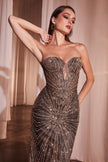 LONG STRAPLESS GLITTER DRESS